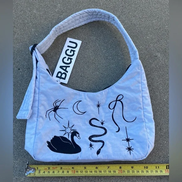 NWT BAGGU Embroidered Ballet Icons Mini Nylon Shoulder Bag - Picture 2 of 5